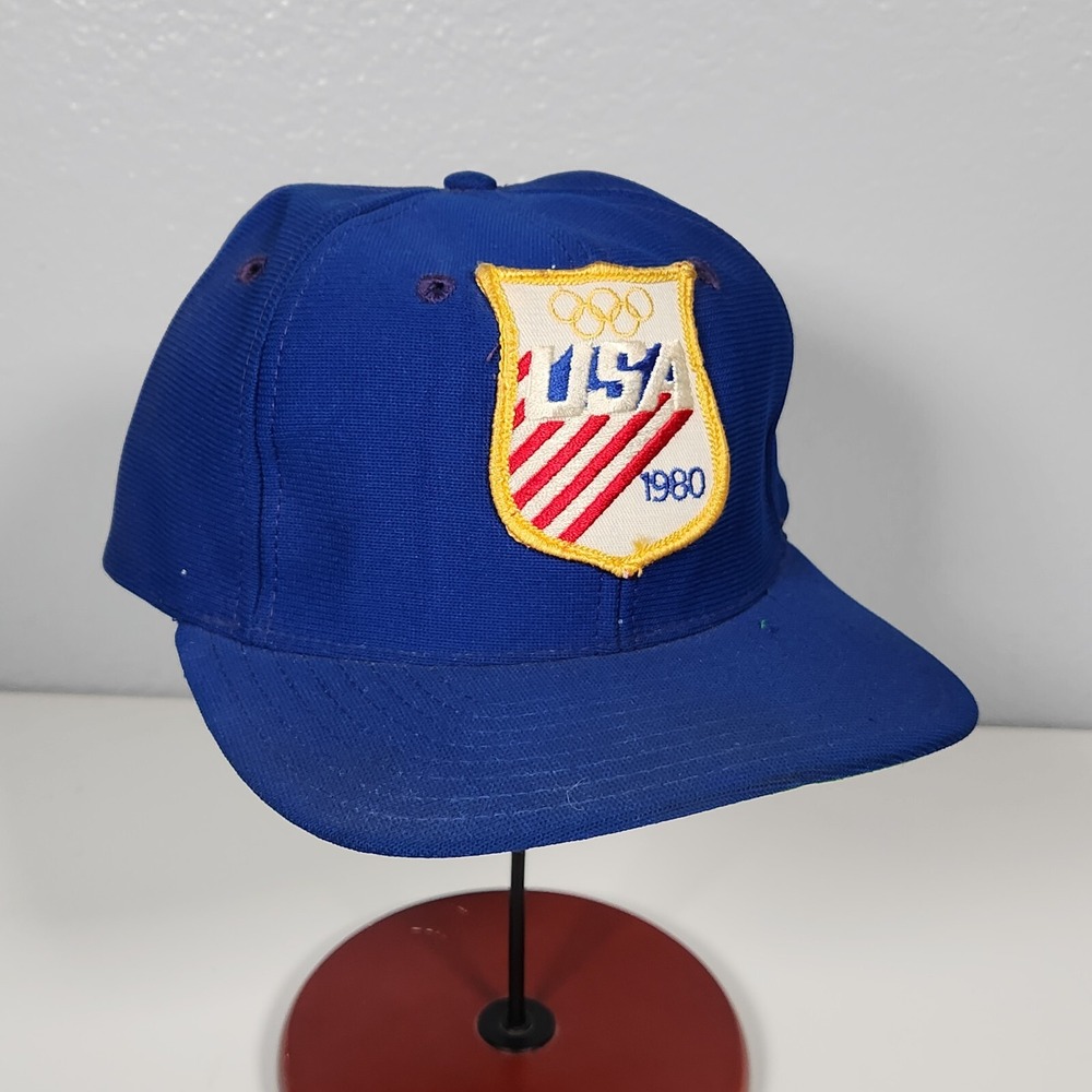 Vintage USA Olympics 1980 Trucker Hat New Era Pro Model Made in USA Blue